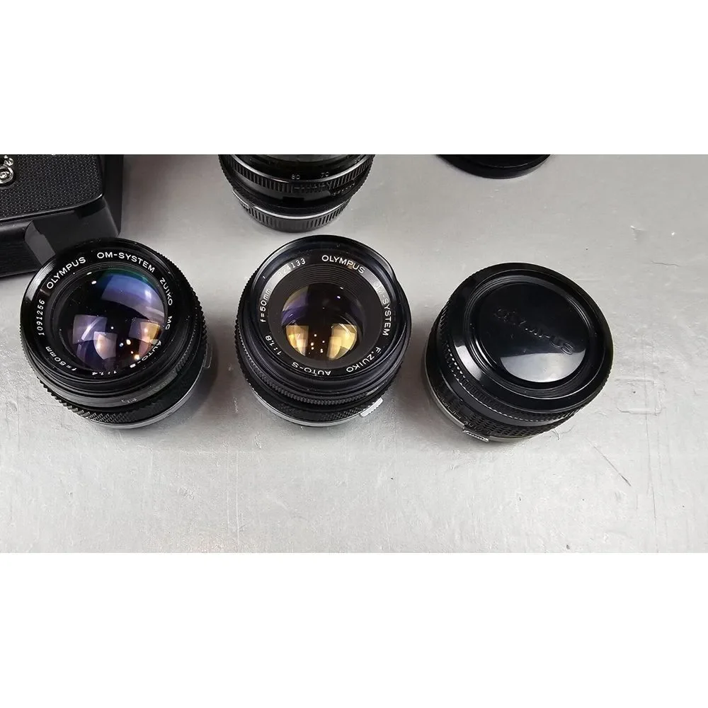 Olympus OM-1 35mm SLR Film Camera with 3 Lenses, Auto Tele Converter, Power Wind